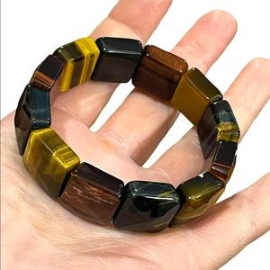 - Kalifano Multi color Heavy Faceted Tiger eye gemstone bangle stretchy br…